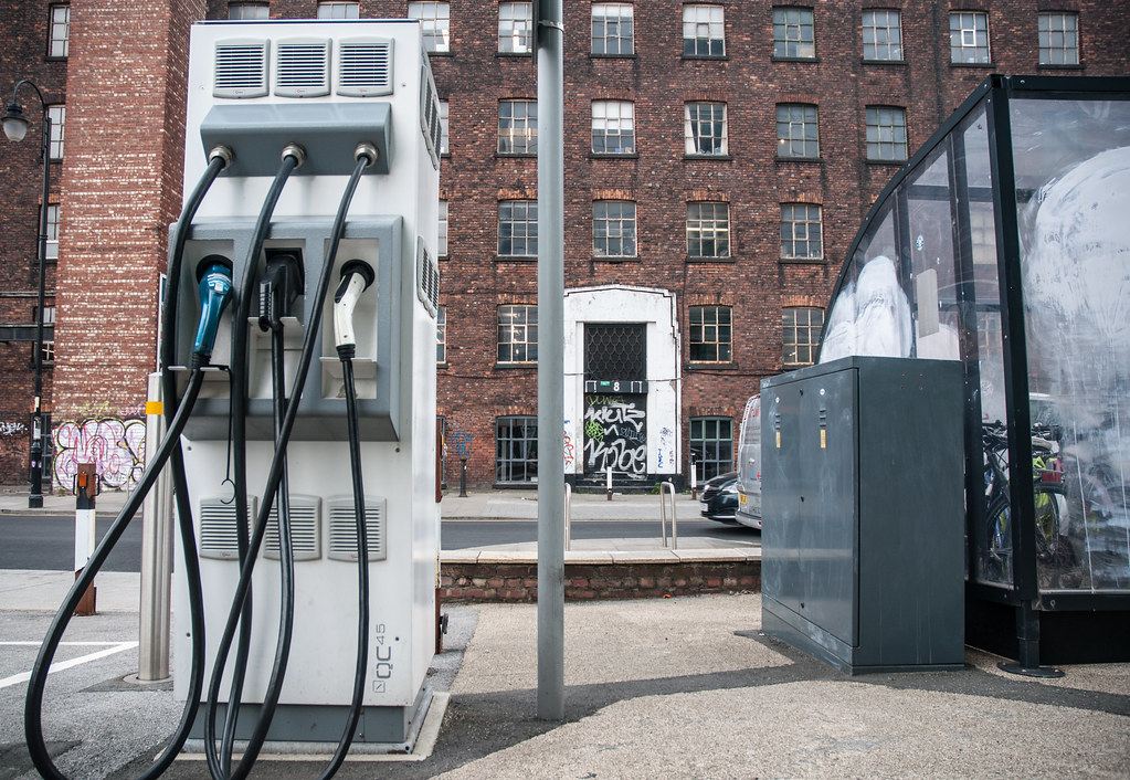 A rapid electric car charger in a city street
