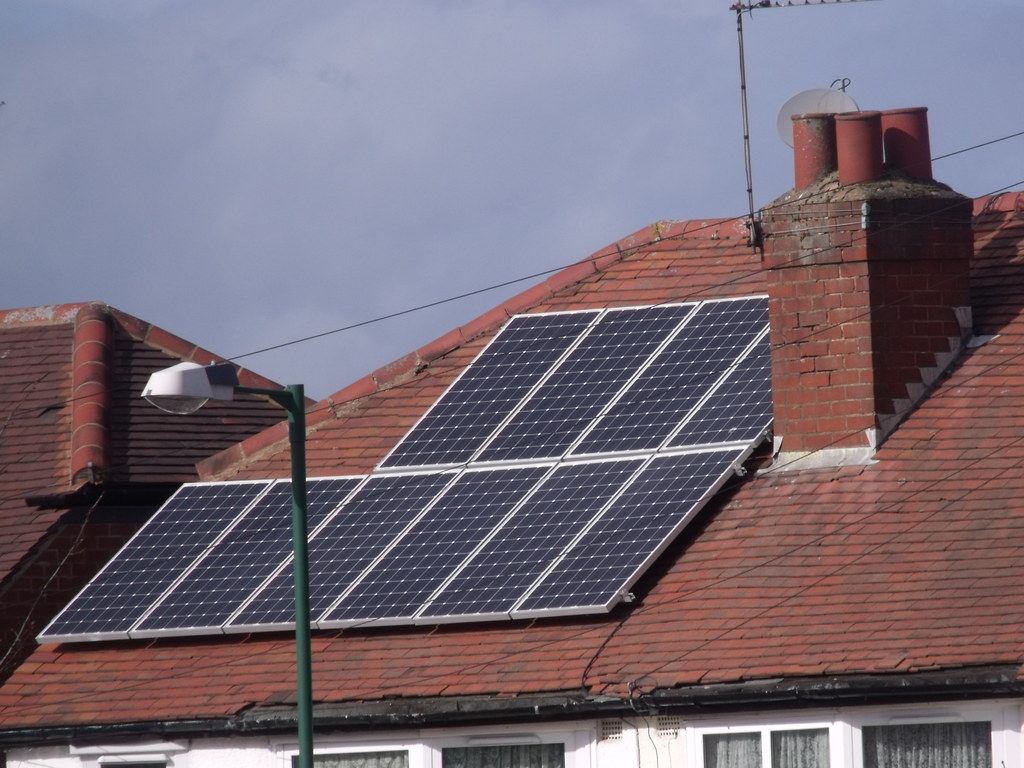 Solar panels on a tiled roof in Northfield, Birmingham